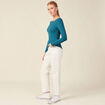 T-shirt manches longues brillant bleu canard femme