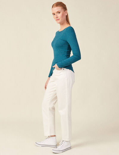 T-shirt manches longues brillant bleu canard femme
