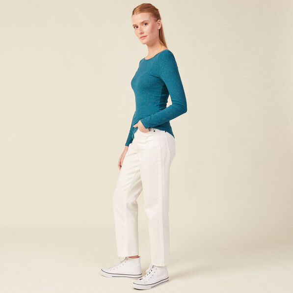 T-shirt manches longues brillant bleu canard femme