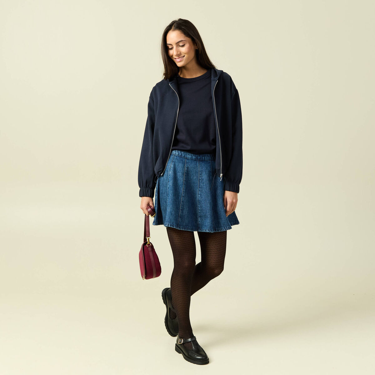 Mini-jupe en coton aspect jeans denim stone femme