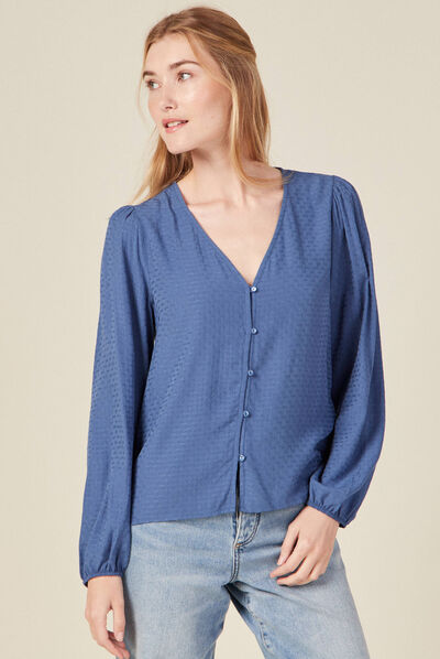 Chemise manches longues bleu ciel femme