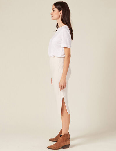 Jupe tricot midi ajustée beige femme
