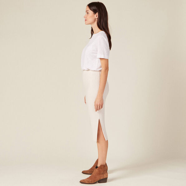 Jupe tricot midi ajustée beige femme