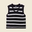 Pull droit court sans manches col v noir femme