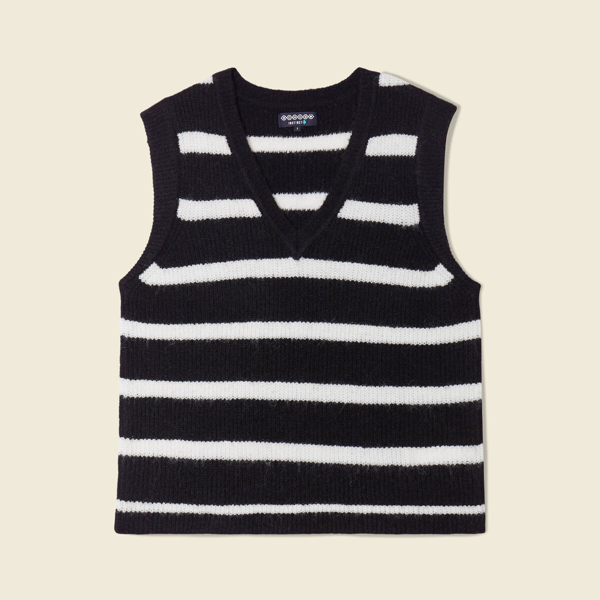 Pull droit court sans manches col v noir femme