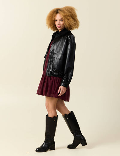 Veste oversize manches longues doubl&eacute;e noir femme