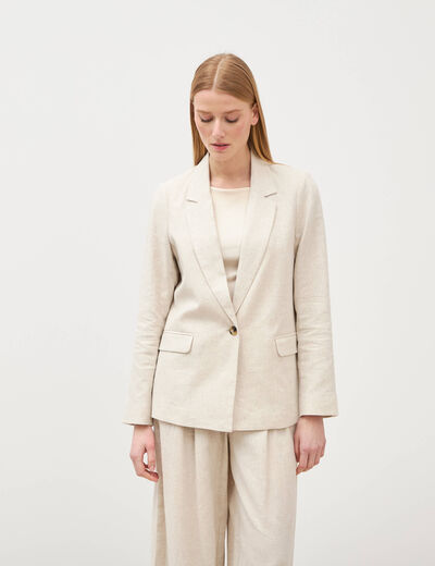 Blazer manches longues col tailleur sable femme