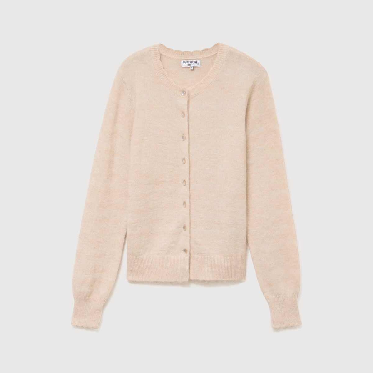 Gilet droit col rond manches longues creme femme