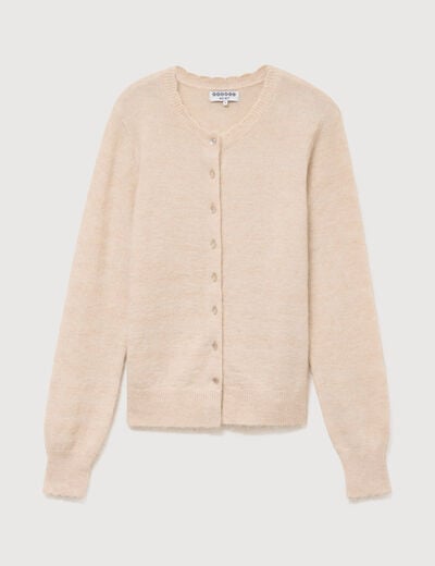 Gilet droit col rond manches longues creme femme
