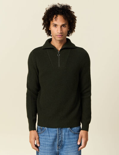 Pull col camionneur vert kaki homme