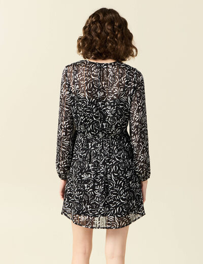 Robe évasée manches longues noir femme