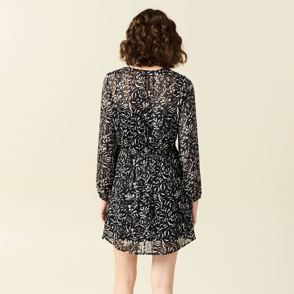 Robe évasée manches longues noir femme