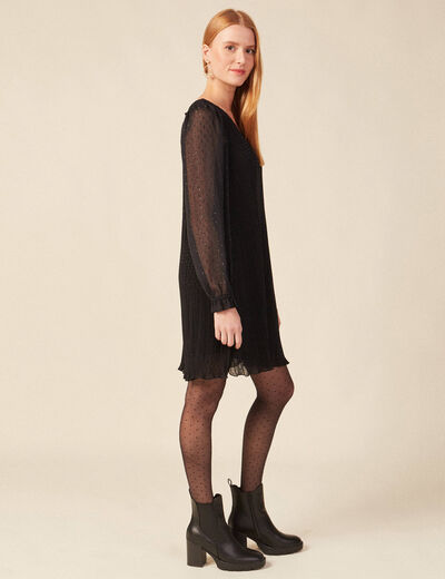 Robe trapèze plissée noir femme