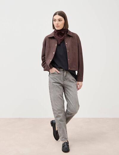 Jeans mom 7/8&egrave;me denim snow gris femme