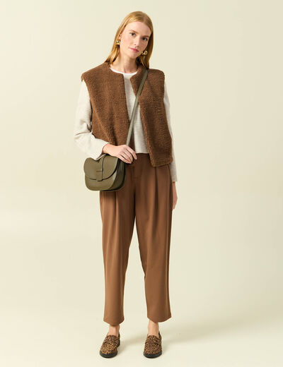 Pantalon slouchy taille haute 7/8&egrave;me marron femme