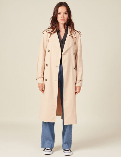 Trench droit long déperlant beige femme