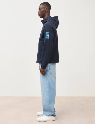 Blouson droit &agrave; capuche doubl&eacute; bleu marine homme