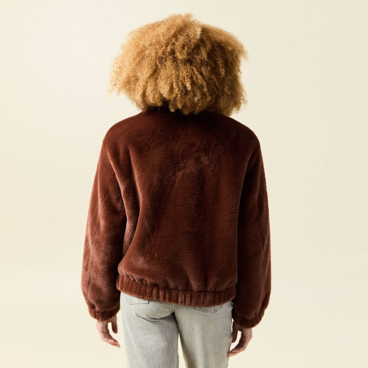 Veste droite courte col montant marron femme