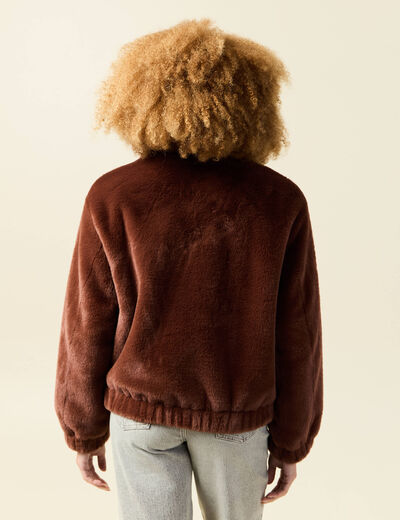 Veste droite courte col montant marron femme