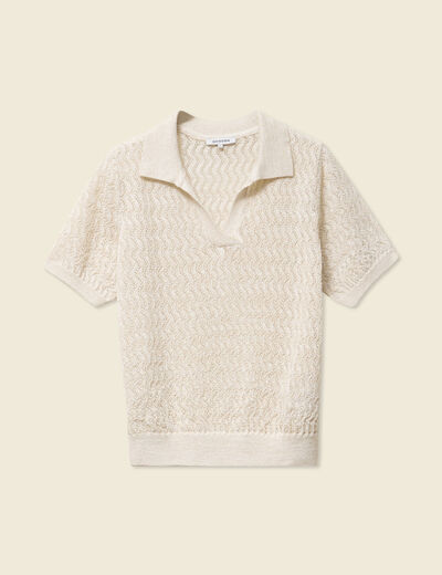 Pull manches courtes creme femme