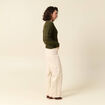 Gilet ajour&eacute; droit court col v vert kaki femme