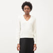 Pull droit col v manches longues ecru femme
