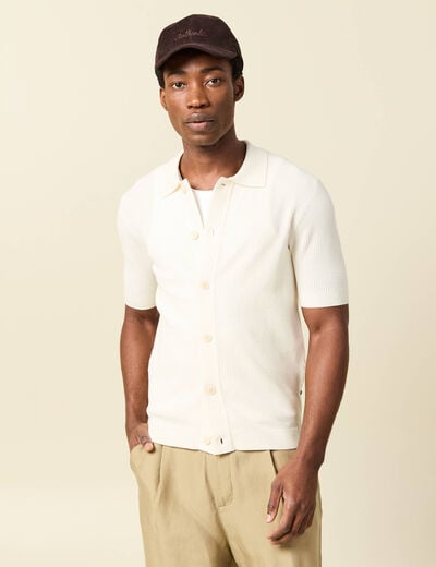 Chemise manches courtes col polo ecru homme