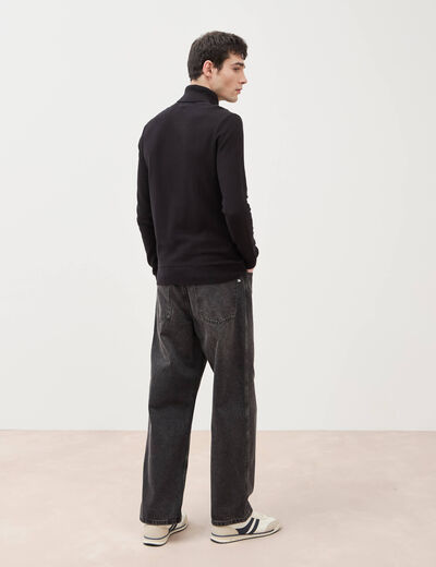 Pull fin col montant manches longues noir homme