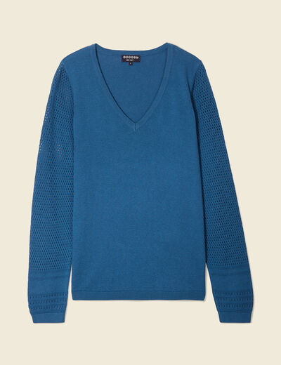 Pull à manches longues bleu pétrole femme