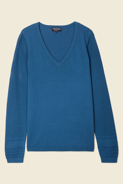Pull à manches longues bleu pétrole femme