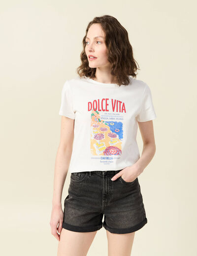 T-shirt manches courtes ecru femme