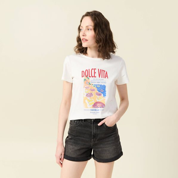 T-shirt manches courtes ecru femme