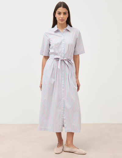 Robe longue droite manches courtes bleu ciel femme