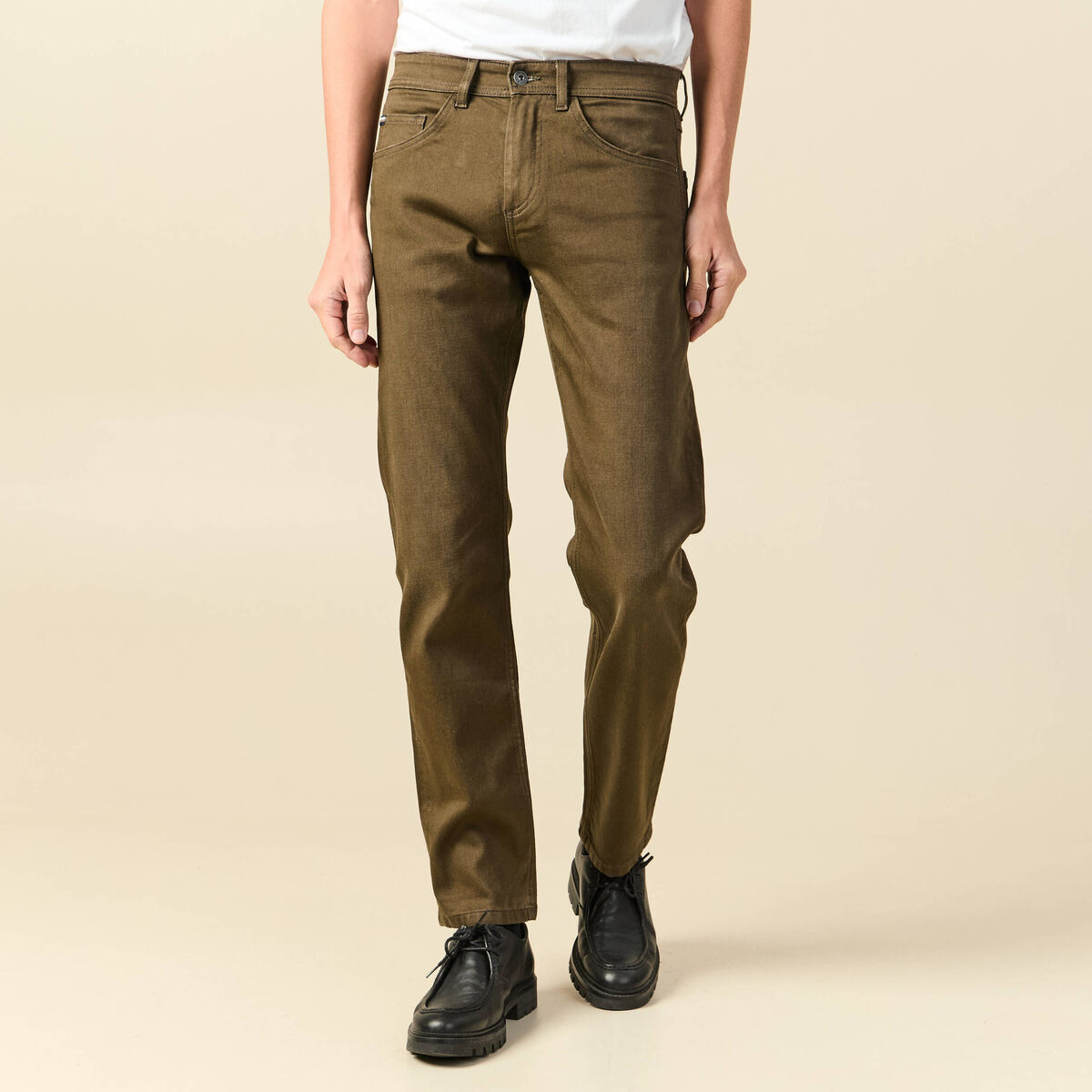 Jeans straight longueur 32 denim taupe homme