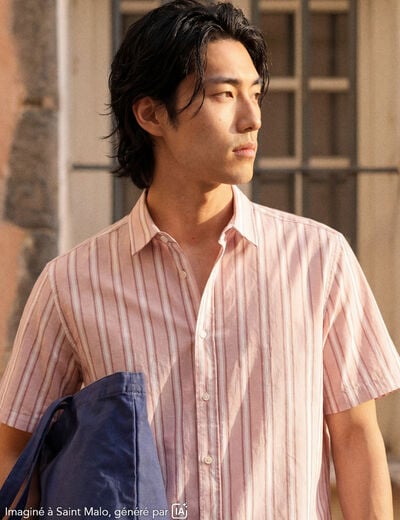 Chemise manches courtes rose pastel homme
