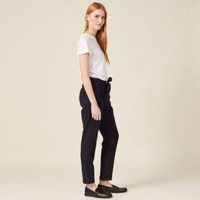 Pantalon carotte ceinturé bleu marine femme