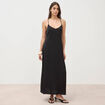 Robe satin&eacute;e bretelles col v noir femme