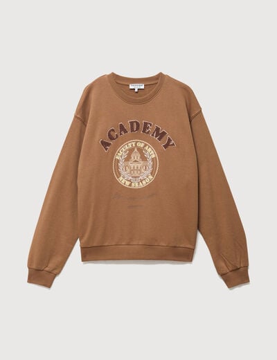 Sweat col rond manches longues marron femme