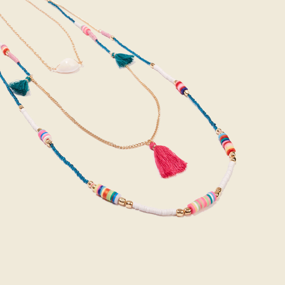 Collier multirangs multicolore femme