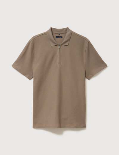 Polo en coton avec zip manches courtes taupe homme