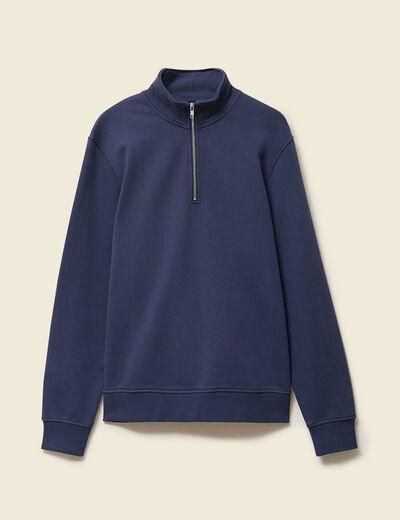 Sweat col montant manches longues bleu marine homme
