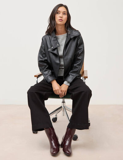 Blouson manches longues similicuir noir femme