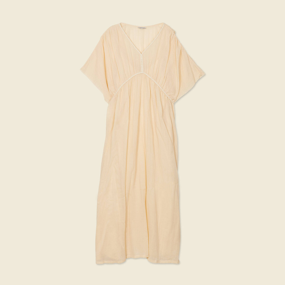 Robe longue empire col en V creme femme