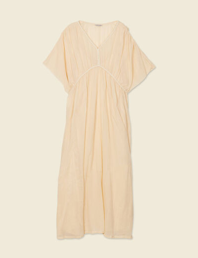 Robe longue empire col en V creme femme