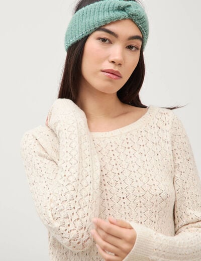 Pull manches longues col bateau creme femme