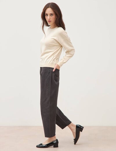 Pull oversize col rond manches longues creme femme