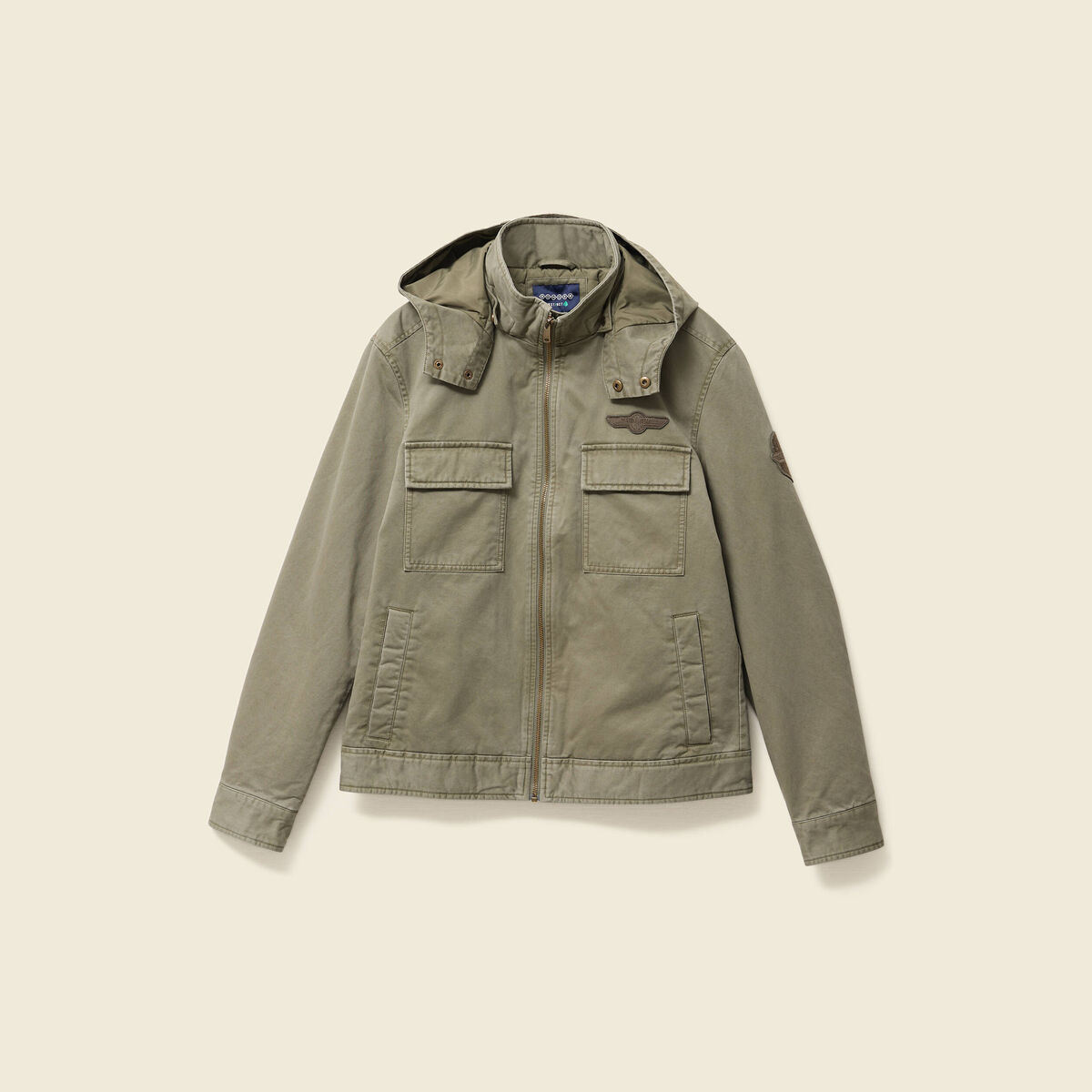 Blouson col montant à capuche vert kaki homme