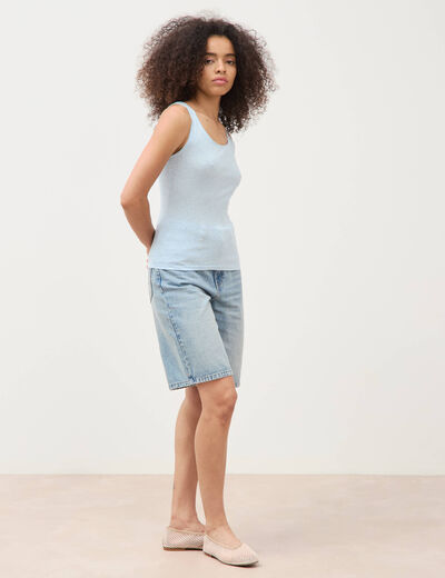 D&eacute;bardeur cintr&eacute; d&eacute;collet&eacute; sans manches bleu ciel femme