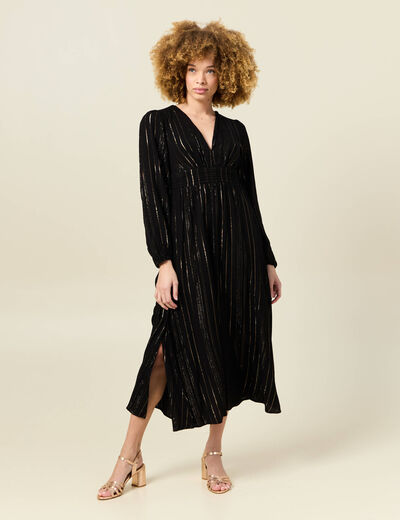 Robe longue évasée fluide noir femme