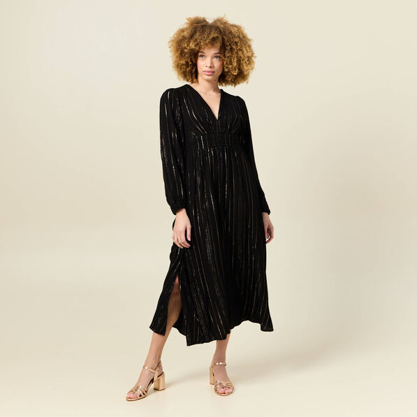 Robe longue évasée fluide noir femme